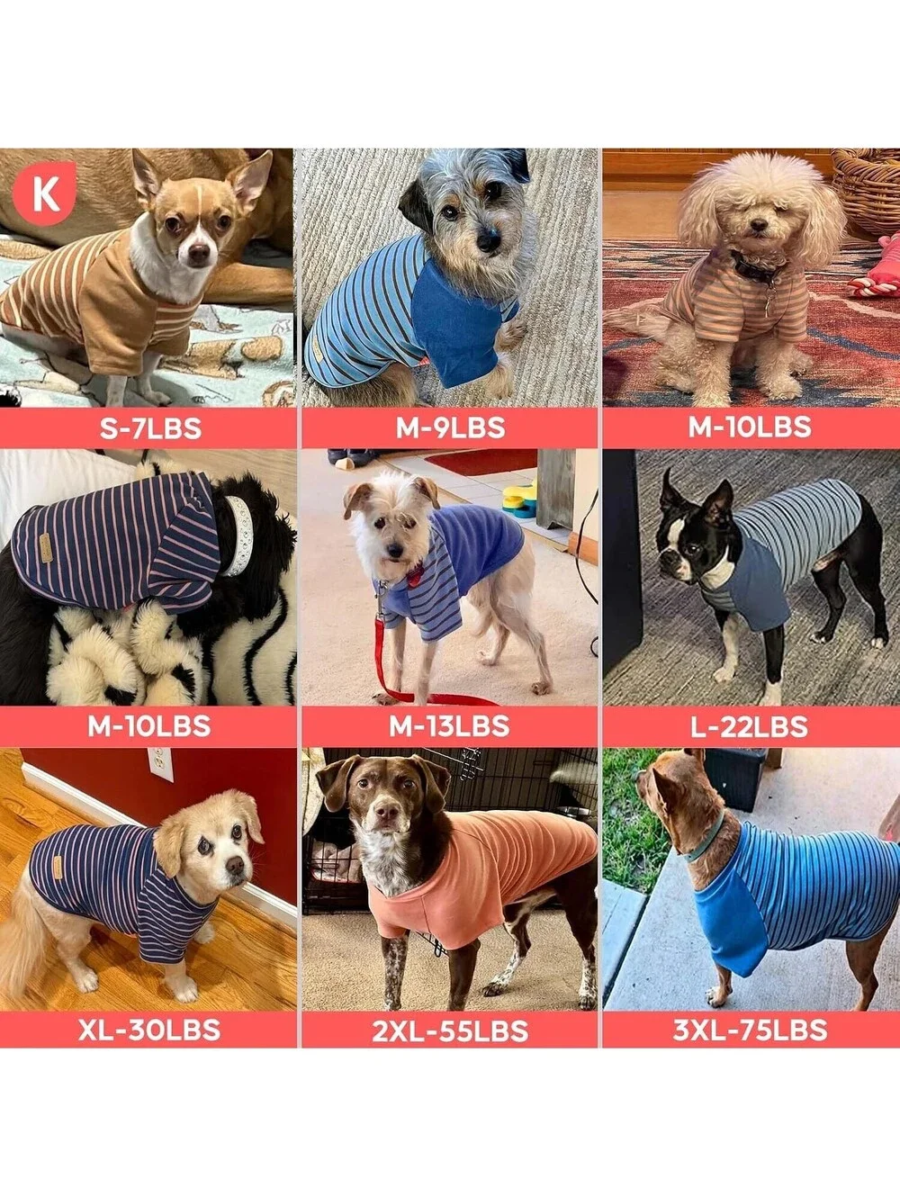 NWOT Kyeese 3 Pack Fleece Striped Sweater Shirt for Dogs, XL